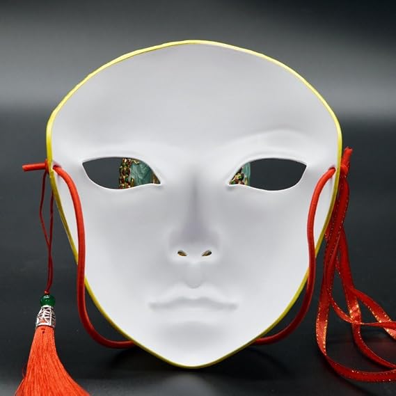 Ancient Style Mask Full Face Mask for Women Japanese Kabuki Fox Mask Cosplay Hand Painted Mask for Masquerade
