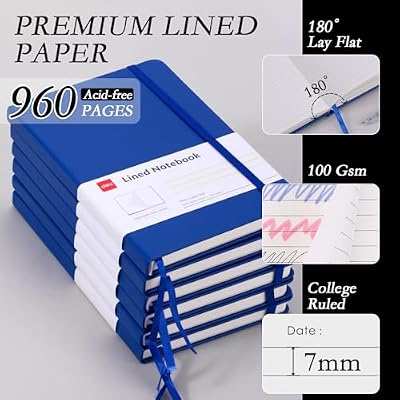 deli 6 Pack Blue Lined Journal Notebook for Work, Moleskine Notebooks, A5 (5.5x8.3), 160 Pages Hardcover Journaling Notebooks, Blue College Ruled Notebooks for Notes-taking/Work/Travel
