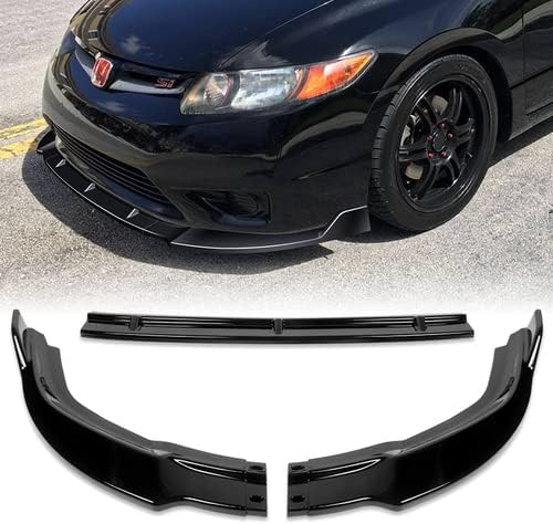 3 Pieces Front Bumper Lip Spoiler Splitter Side Body Kit Trim Protection Compatible with 2006-2008 Honda Civic 2DR Coupe, 2007 (Painted Black)