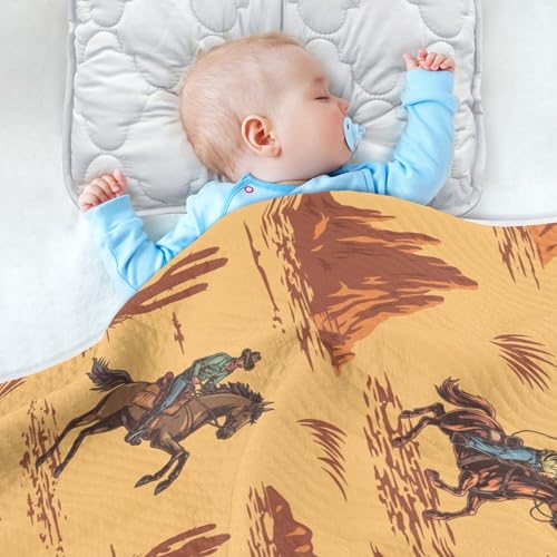 Image of Western Cowboy American Baby Blankets Soft Warm Crib Stroller Blanket for Toddler Newborn Girls Boys 30x40in