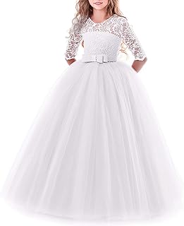 IBTOM CASTLE Flower Girls Lace 3/4 Sleeve Dress Wedding Brid