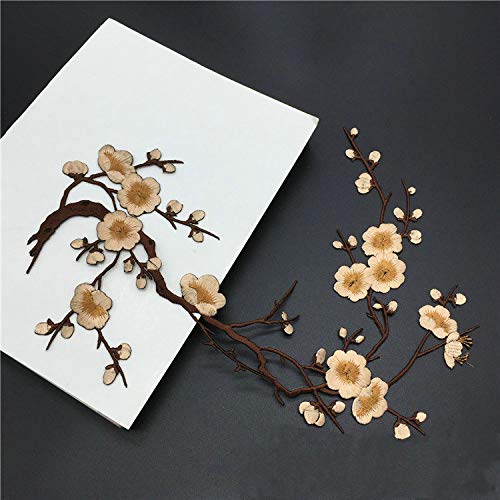1pcs Plum Blossom Flower Applique Clothing Embroidery Patch Fabric Sticker Iron On Patch Craft Sewing Repair Embroidered（Bud Green） (Color 15)