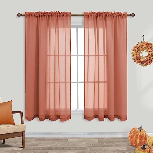 Green Bathroom Curtains Shower Set of 2 Panels Small Window Sheer Short Curtains for Bedroom Kitchen 45 Inch Length