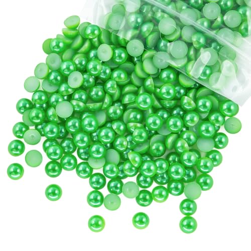 qiipii 220PCS 10mm Dark Green Half Round Pearls Bulk for Bedazzling Crafts