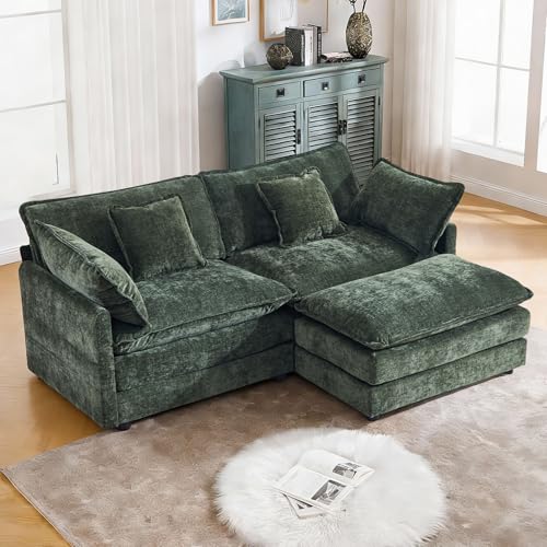 GNIXUU 76.7" Green L Shaped Cloud Couch, Modern Chenille Modular