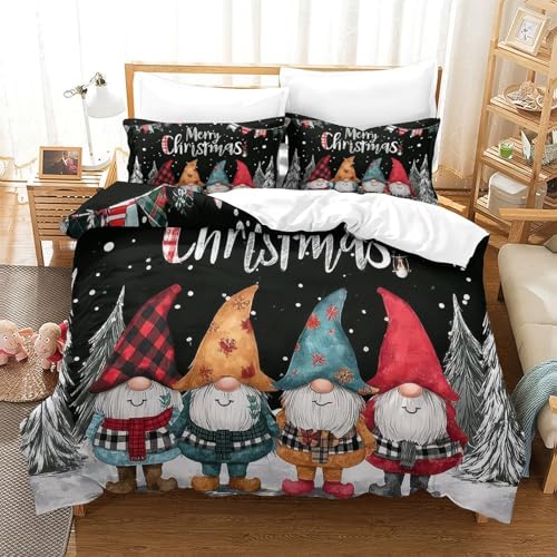 Housse de couette fleurs de Noël 220x240 cm parure lit microfibre pour couple - 3