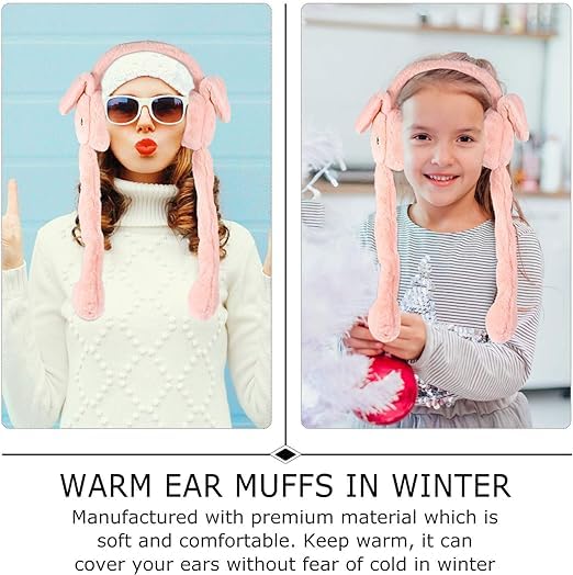 Image of Women's Winter Plush Earwarmer Bunny Earmuffs with Moving Jumping Rabbit Ears Headbands Winter Ear Warmers for Women Girls