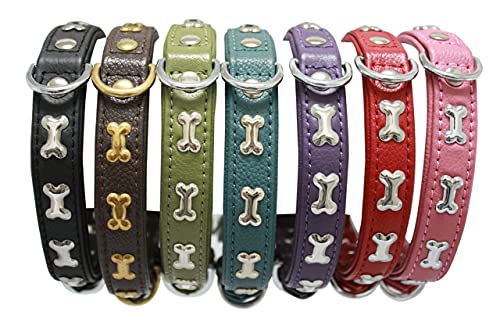 Angel Pet Supplies Rotterdam Bones Dog Collar, Genuine Leather Dog Collar For Large Dogs To Extra Large Dogs, Thick Dog Collar With D-Rings, Valentine Red Collar, 22" X 1" (41303) #TOP3