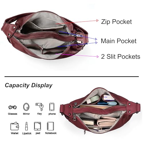 YALUXE Women's Shoulder Bag Genuine Leather Convertible Handbag Purse with 2 Straps4