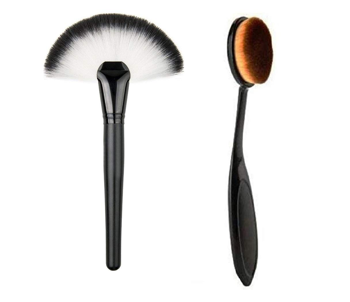 FABify Pro Slim Fan Makeup Brush | Ultra‑Soft Nylon Bristles for Blush, Contour, Highlighter & Setting | Lightweight Portable Black Brush for Artists & Beginners, Durable Wooden Handle