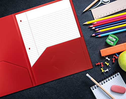 Heavyweight Plastic 2 Pocket Portfolio Folder, Letter Size Poly Folders By Better Office Products, 24 Pack (Red) #TOP5