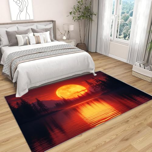Tapis motif soleil couchant orange brûlé avec tissage plat 60x90