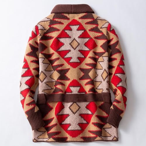 Dgoopd Western Aztec Sweaters for Men Vintage Shawl Collar Sweater Button Down Long Sleeve Knit Sweaters with Belt3
