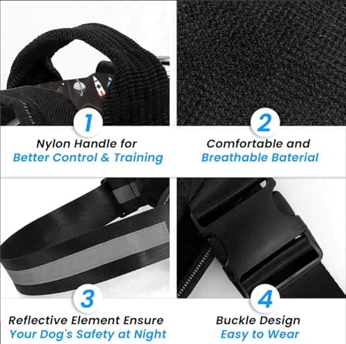 Image of Berlin's Police K9 Dog Harness with Leash, Dog Vest with Handle, Reflective Adjustable No-Pull Harness for Dogs Heavy Duty Nylon, for Training, Patrol, Hiking (Printed Black, Small (5-12Kg))