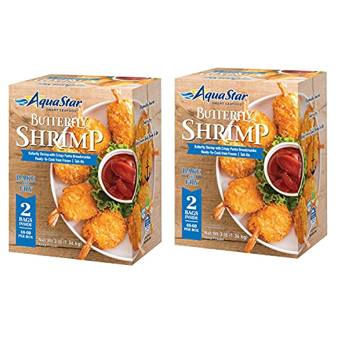 Gourmet kitchn Aqua Star Frozen Breaded Butterfly Shrimp | No Artificial Flavors and Preservatives - Tail on (3 lbs.) (2 Pack)