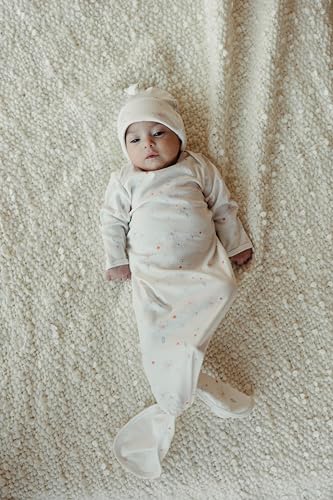 Under the Nile Organic Cotton Knotted Gown and Beanie Set, Shadow Floral. 0-3 Months2