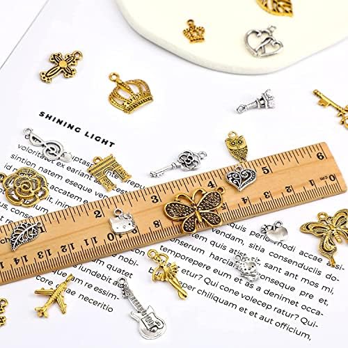 ALinmo 200PCS Wholesale Bulk Lots Jewelry Making Charms Mixed Smooth Tibetan Silver Metal Charms Pendants DIY for Necklace Bracelet Jewelry Making and Crafting