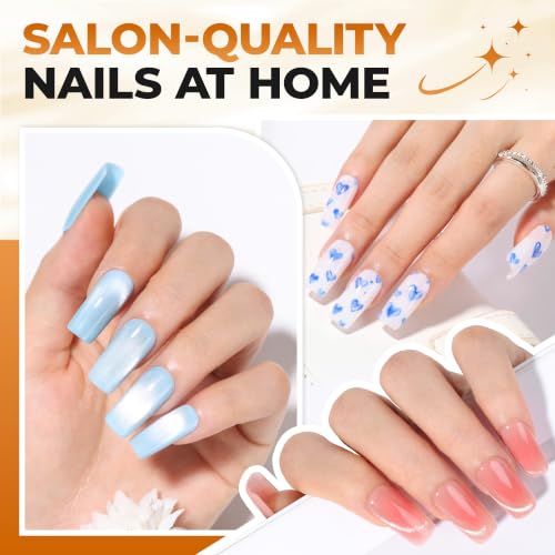 Image of UNA GELLA Medium Square Gel Nail Tips Kit, 120Pcs Nail Tips with Nail Glue | Pre Etched Fake Nails, Mini LED Nail Lamp for Nails Extension DIY Salon at Home 12 Sizes