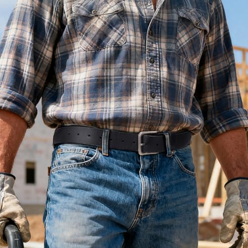 Image of Men's Leather Belt Full Grain Leather Belts for Men Handmade Real Solid Top-Grain Leather Heavy-Duty Work Belt Gifts