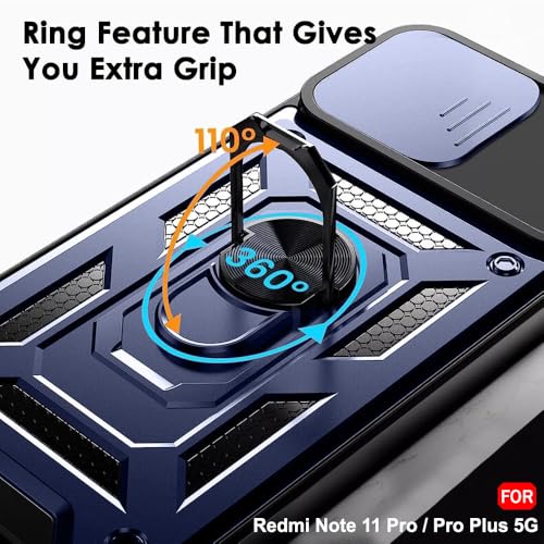 Image of TheGiftKart Tough Armor Bumper Back Cover Case for Mi Redmi Note 11 Pro /Pro Plus 5G | Kickstand & Ring Holder | 360 Degree Protection Back Cover Case (PC & TPU, Sliding Camera Cover, Blue)