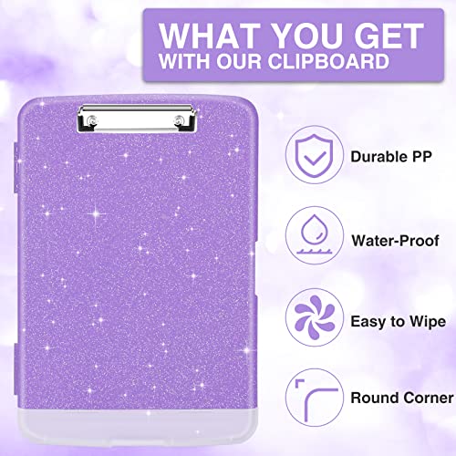 Sooez Glitter Clipboard with Storage, High Capacity Clip Boards 8.5x11 with Pen Holder, Cute Clipboards with Low Profile Clip, Sparkle Plastic Organizer Case Box for Women & Kids, Side Opening by Sooez - Used condition - Image 3