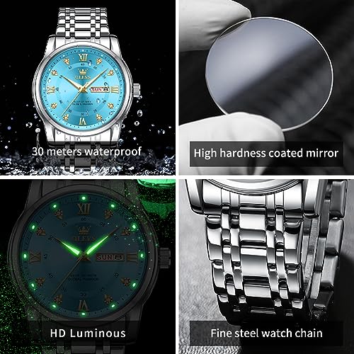 Image of OLEVS Watch for Men Stainless Steel Analog Quartz Chronograph Moon Phase Watch Waterproof Date Luminous Wrist Male Watches,Gift for Men
