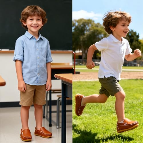 Image of SOFMUO Boys Girls Leather Loafers Slip-On Oxford Flats Boat Dress Schooling Daily Walking Shoes(Toddler /Little Kids)