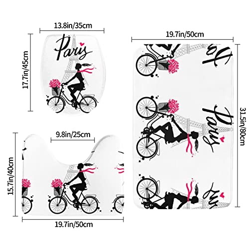 Paris Eiffelturm Mädchen Fahrradteppich Matten Pads Badteppich Set 3 Stück + Konturteppich + Toilettendeckelbezug – Bild 3