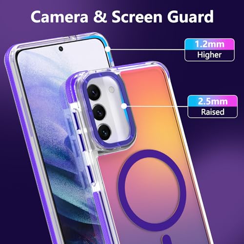 Image of Magnetic Case for Samsung Galaxy S21 [Compatible with Magsafe] [Cute Fashion Fluorescent Design] [1 Screen Protector] Slim Translucent Matte Case for Galaxy S21 6.2 inch, Purple
