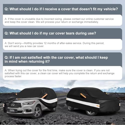 Image of 10 Layers SUV Car Cover Custom Fit for Infiniti QX60 (2013-2026), Waterproof All Weather for Automobiles, Outdoor Full Cover Sun Dust Rain Protection with Cotton. Black