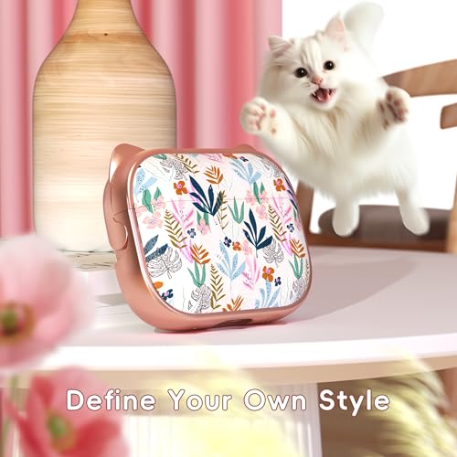 Image of for AirPods Pro 2 Case with Cleaning Kit, Cute Cat Ear Print Design & Cute Buckle for Girls, Phone Holder & Top Safe Lock Buckle Design for AirPods Pro 2nd /1st Gen case, Rose Gold Leaves