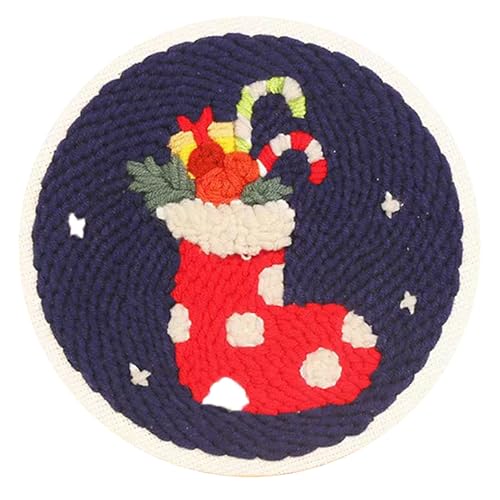Image of Howie's Punch Needle Kit for Beginner, Cartoon Christmas Rug Hooking Embroidery Kits with Christmas Pattern, Yarns, Tools and Instructions, Creative Craft Home Decor(Christmas Stocking, 8 inch diameters)