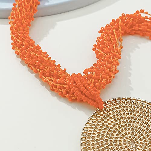 Bocar Statement Multi Layer Beaded Handmade Circle Pendant 20" Costume Necklace for Women4