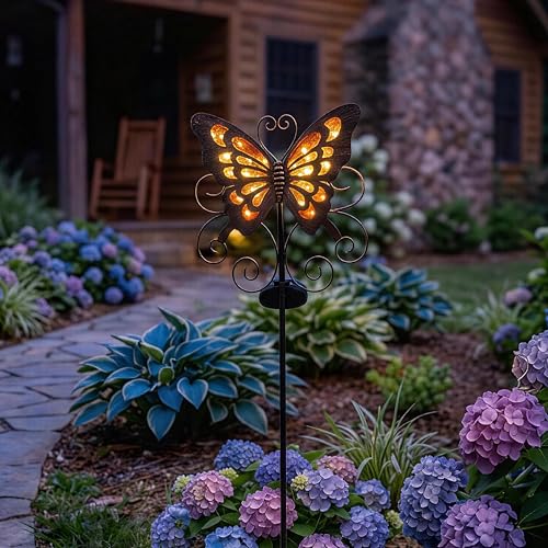 Lune cle Butterfly Solar Lights for Outside, 36 inches Waterproof Metal Solar Pathway Lights, Large Solar Butterfly Lights Outdoor Garden Decor, Warm Amber LED Stake Lights Outdoor Yard