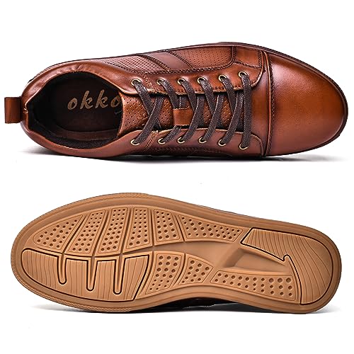 Men's Casual Sneakers Fashion Oxford Sneaker Shoes Perforated Yellow Brown Leather Comfortable Daily Shoe for Men Size 73