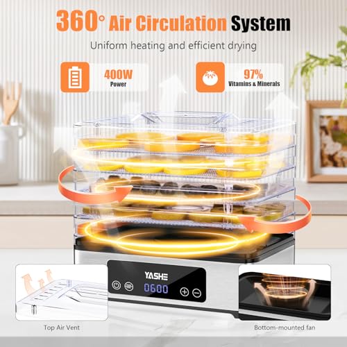 YASHE Dörrautomat mit Edelstahlgitter, 5-lagiger Dörrgerät, 400W Dehydrator mit Timer für Fleisch, Obst, Gemüse, Kräuter und Hundesnacks – Bild 5