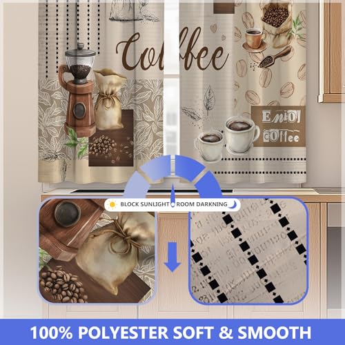 Coffee Vintage Kitchen Curtains - Restaurant Cafe Beans Theme Rustic Short Farmhouse Tier Curtains Decor for Living Room Rod Pocket Window Drapes 36 Inch Length 2 Panels Set 28"x36" by Aimego - Image 5
