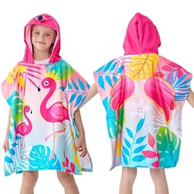 WERNNSAI Flamingo Kids Beach Towel - Hooded Towel Wrap 27" x 27" Kids Hooded Poncho Sand Free Beach Towel for Girls Bath Pool Quick Dry Soft Kids Bath Towel for Travel Shower Swim 51FBhH9pFML. SS280