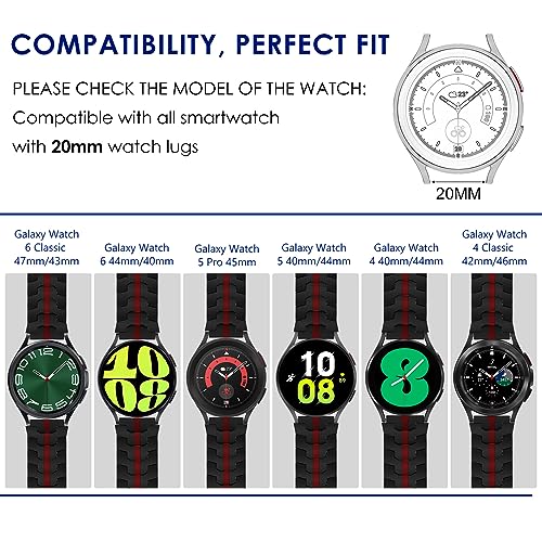 Wingle for Galaxy Watch 6 Classic 47mm Band Galaxy Watch 6/5 Pro Band Samsung Galaxy Watch 4 Classic/4 Band 43mm 45mm 44mm 40mm 46mm 42mm Men 20mm Stainless Steel Band Galaxy Watch 3/Gear S2,Black/Red