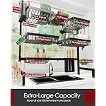 Dish Drying Rack - Over The Sink Dish Drainer Drying Rack with Utensil & Knife Holder, Hooks, Stainless Steel Kitchen Organizers and Storage Solution, 11.8" D x 31.5"~39.0''W x 30" H, Black - Image 2