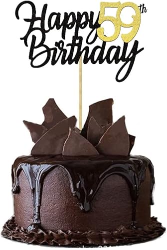 Miniatura 6 de Decoración para tartas de cumpleaños 59 años con purpurina para 59 aniversario, decoración de cumpleaños de 59 años, decoraciones doradas para
