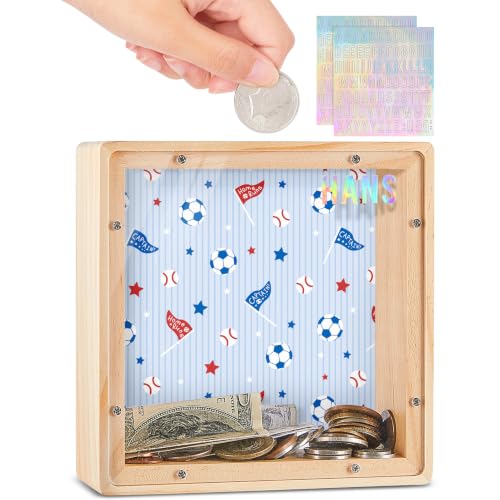 Image of ICOSY Piggy Bank for Kids, Wooden Framed Coin Bank