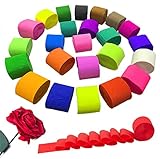 🎉【Juego de serpentinas de papel crepé】Incluir 24 rollos de serpentinas de papel crepé en 23 colores surtidos, cada rollo de serpentinas de papel crepé Ancho: 1.77 inch / 4.5 cm; Longitud: 393.7 inch / 10 m. Largo y ancho puede satisfacer nuestras diversas necesidades.