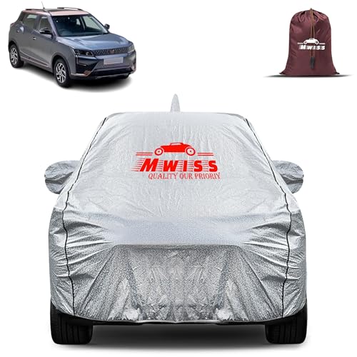 Image of Waterproof Car Body Cover for Mahindra XUV400 | Mirror & Antenna Pocket Anti-Scratch with Soft Cotton Inner Lining Triple Stitched Protection| Heat Resistant | Rain Protection (Silver)