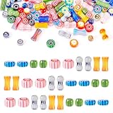75 Pcs Handmade Millefiori Lampwork Beads Stripes Glass Beads for Bracelets Assorted Peanut Bamboo Stick Drum Glass Mosaic Bead for DIY Craft Earring Bracelet Necklace Jewelry Making