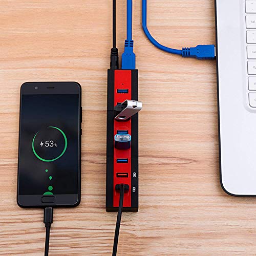 K&Zz 8-Port Usb 3.0 Hub, 36W High-Speed Usb Splitter For Data Transmission & Charging, Powered Usb Hub For Pc, Laptop, Mobile Hdd, Keyboard, Usb Flash Drive, Mouse, Red #TOP6