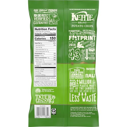 Image of Kettle Brand Potato Chips, Jalapeno, 5 Ounce Bags (Pack of 8)