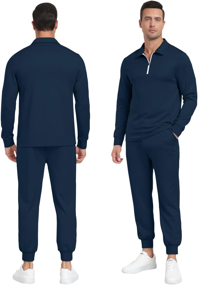 MoFiz Men's Tracksuit 2 Piece Sweatsuit Track Suit 1/4 Zip Long Sleeve Tops Jogging Pants Casual Outfits For Men - Image 6