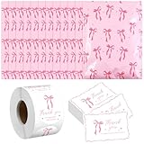 Maasechs 200 Pack 10x13 Pink Bow Poly Mailers Set Waterproof Self Adhesive Cute Shipping Bags with Thank Cards and Stickers Set for Small Business Large Mailing Envelopes Bulk Tear Resistant
