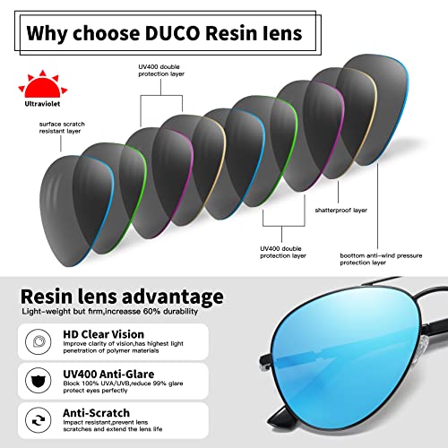 Image of DUCO Aviator Sunglasses Polarized for Men Women 3025K | UV400,Metal Frame, Durable and Sturdy,Comfortable, for Driving Daily, Golf, Fishing